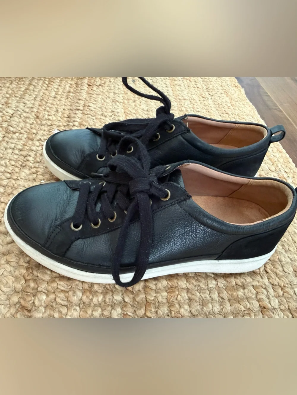 Vionic Black Leather Lace-Up Sneakers with White Sole